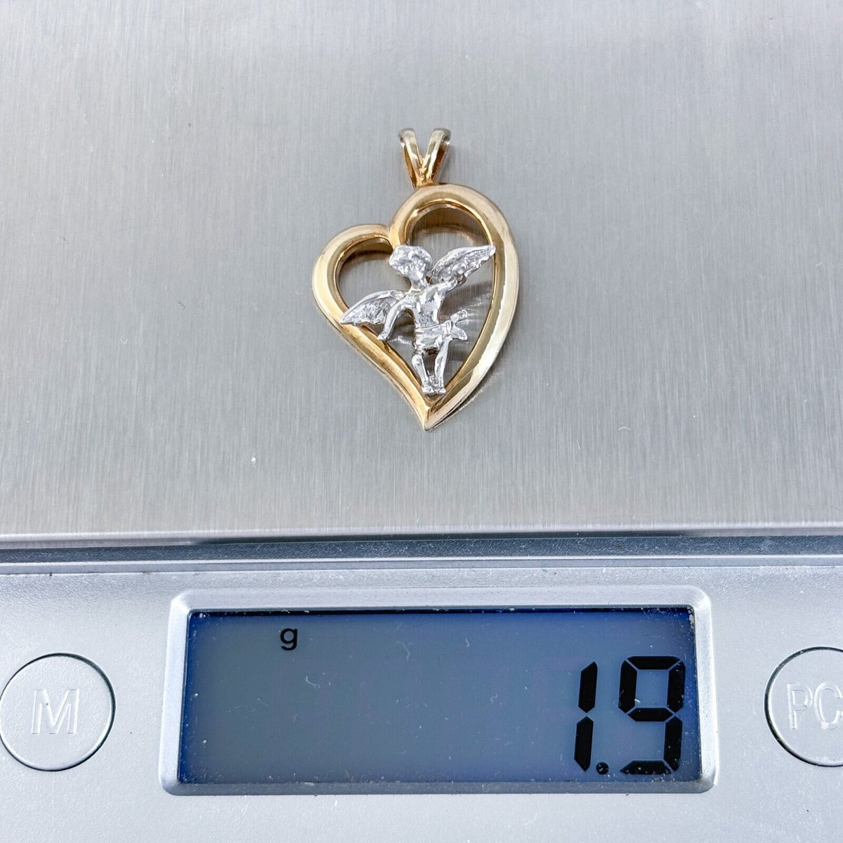 Vintage Sterling Silver 925 Heart and Angel Pendant with Worn Gold Plating