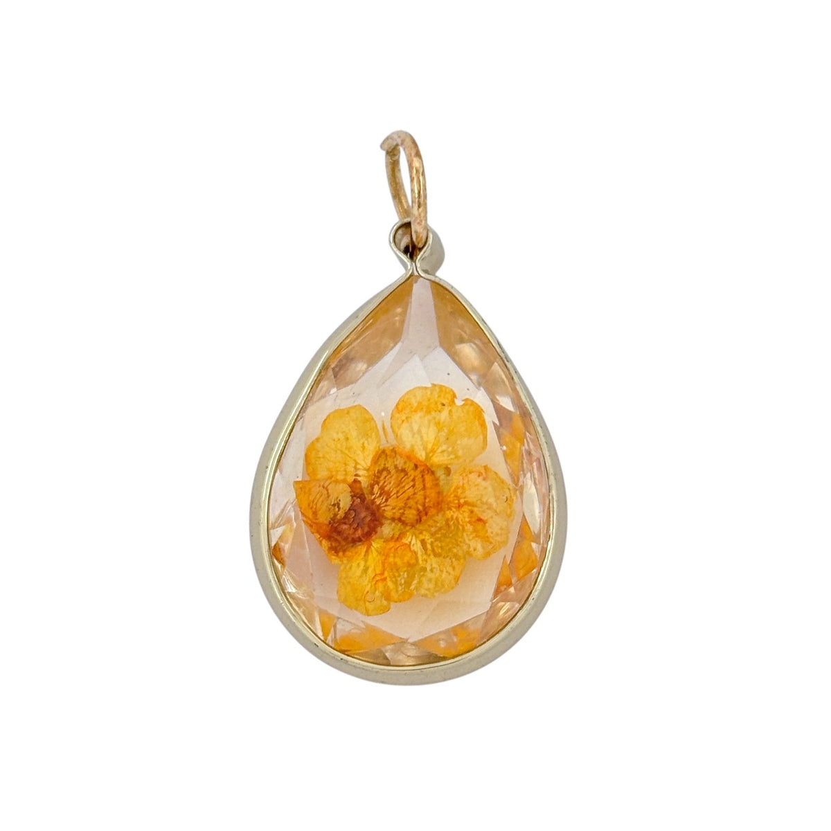 Vintage Silver-Tone Dried Yellow Flower Pendant