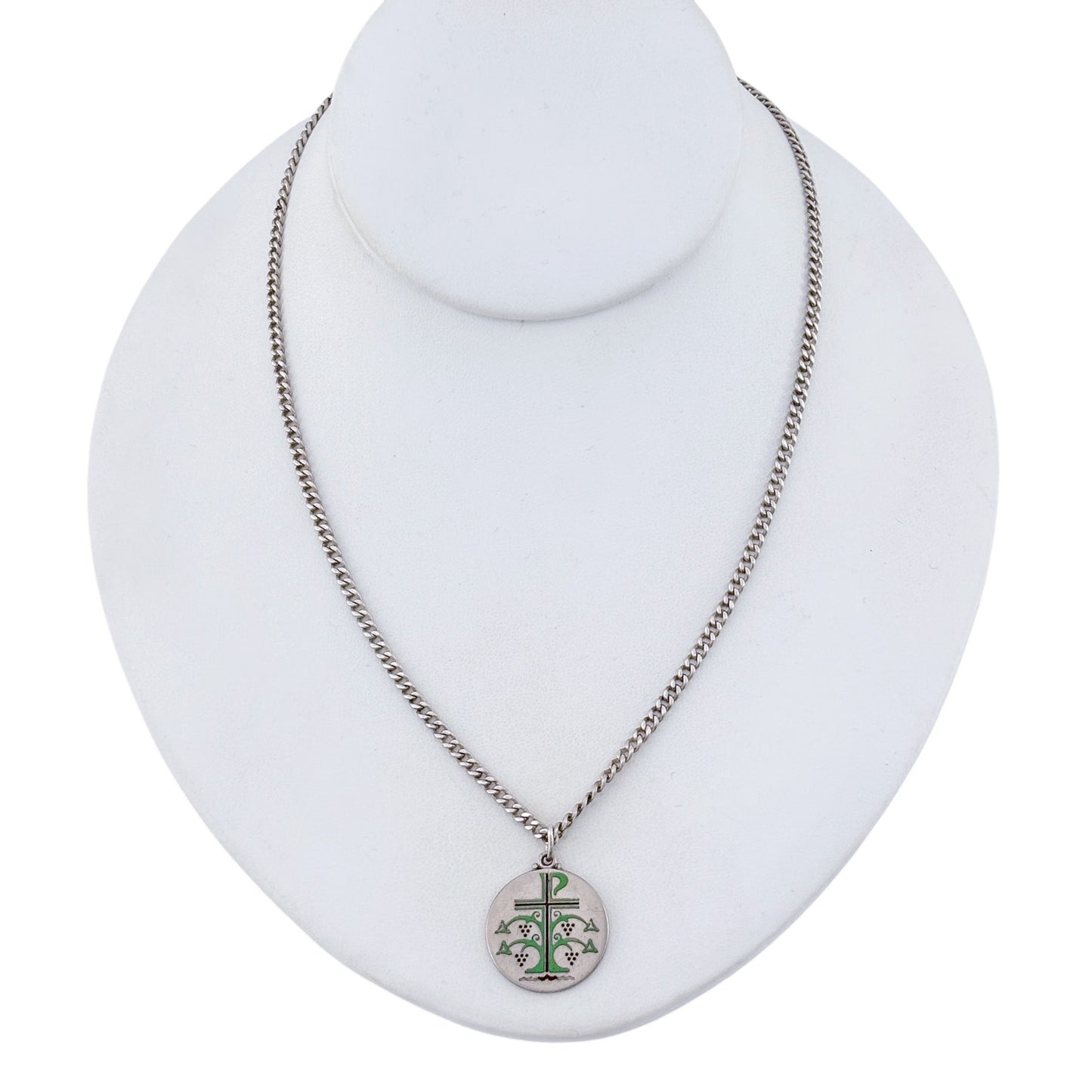 Vintage Creed Sterling Silver 925 Chi-Rho Christogram Medallion Necklace 25"