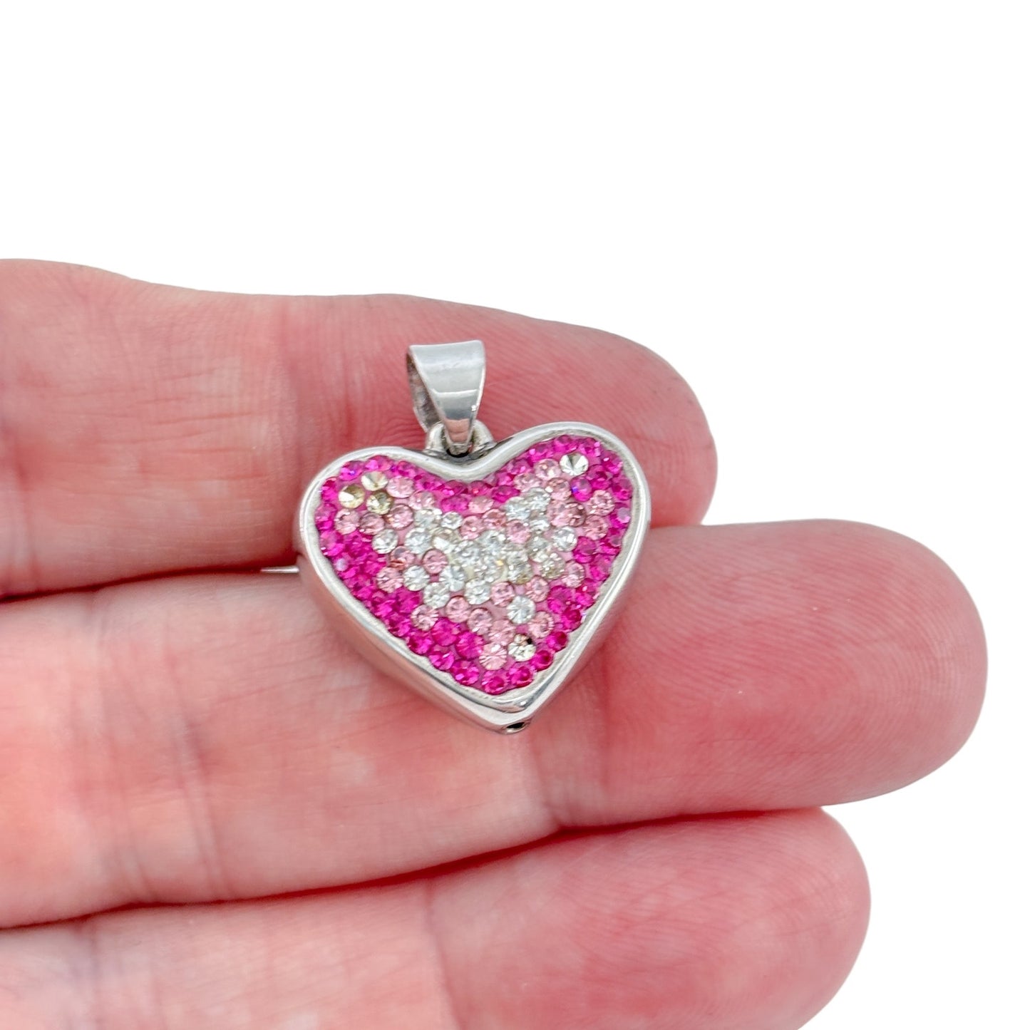 Vintage Sterling Silver 925 Pink Crystal Heart Pendant
