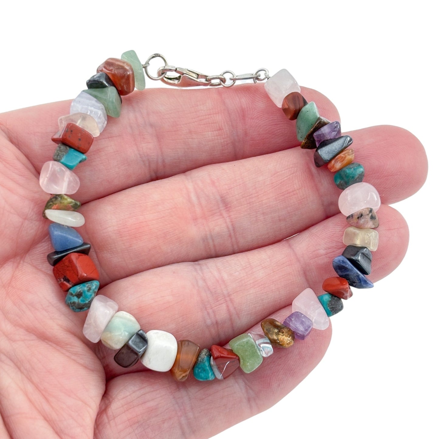 Vintage Sterling Silver 925 Multi-Stone Chip Bracelet 8"