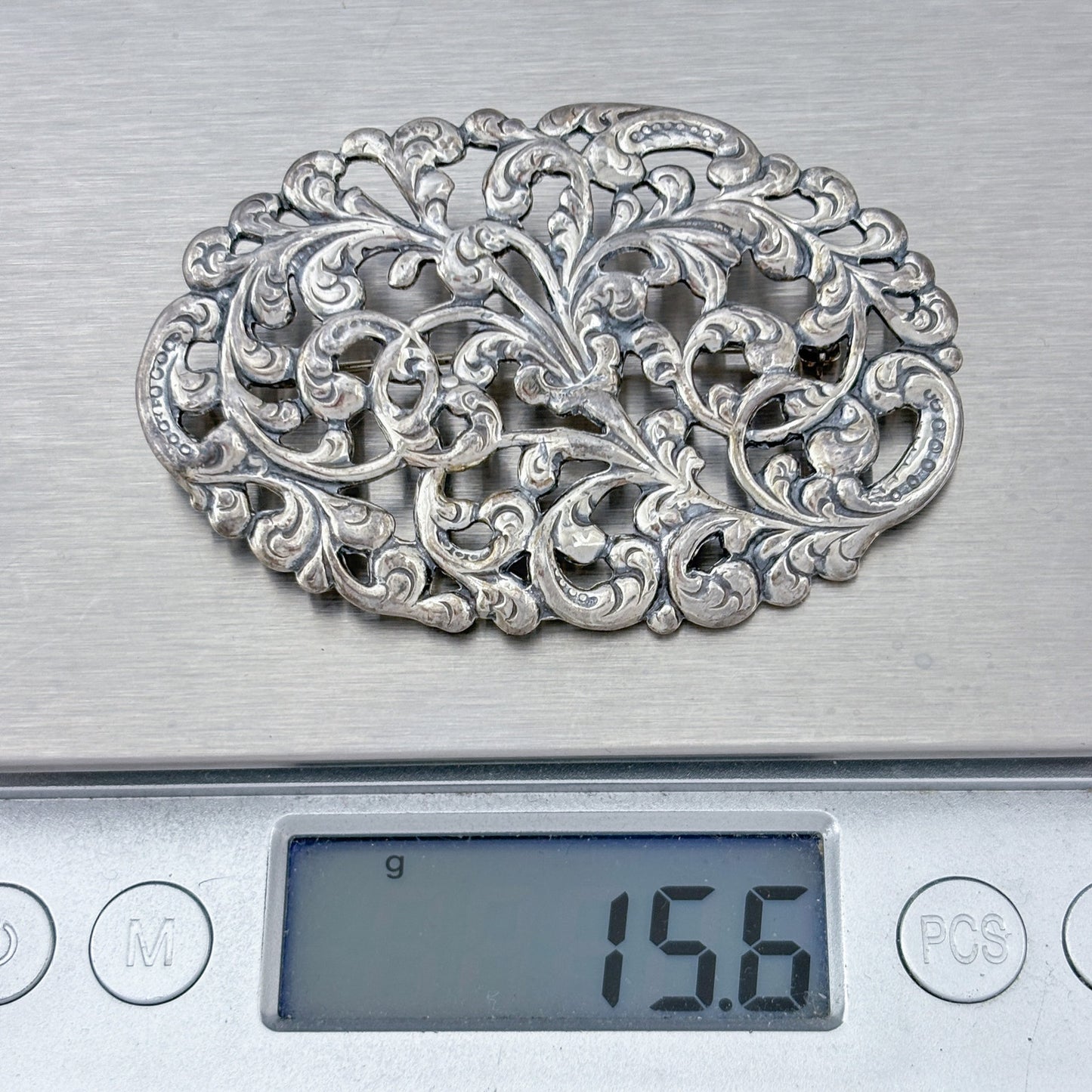Vintage Sterling Silver 925 Filigree Scroll Brooch