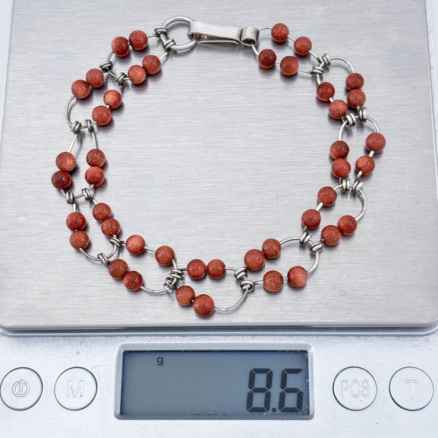 Vintage Sterling Silver 925 Sunstone Bracelet 7.5"