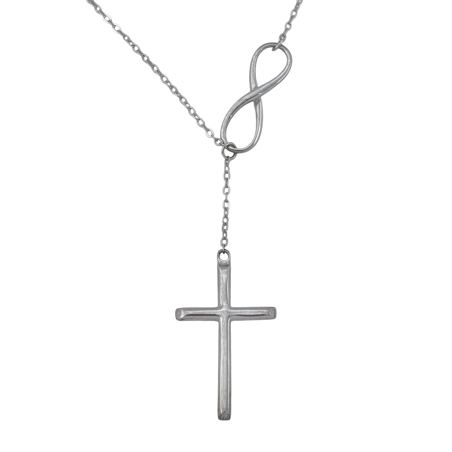 Vintage Sterling Silver 925 Infinity Cross Pendant Necklace 16.5"-18.5"