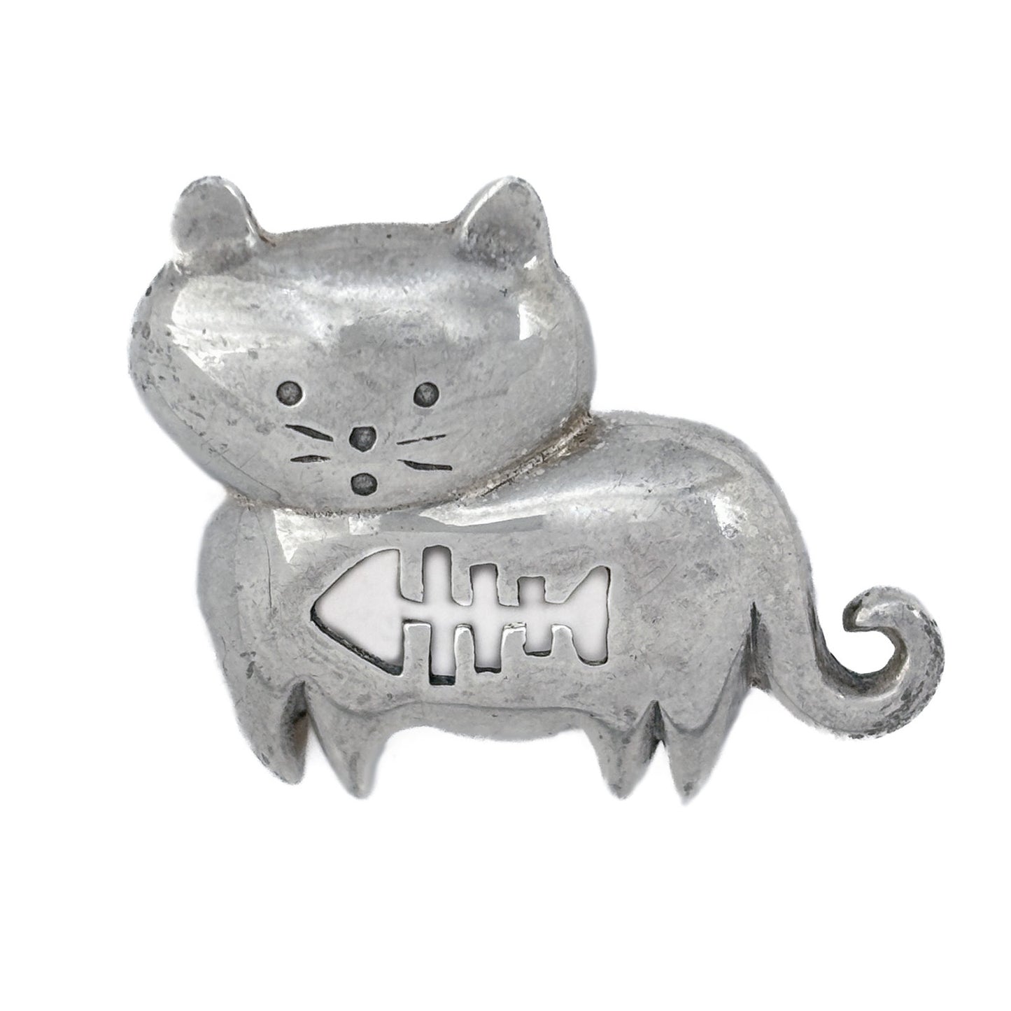 Vintage Boma Sterling Silver 925 Cutout Fish Cat Brooch