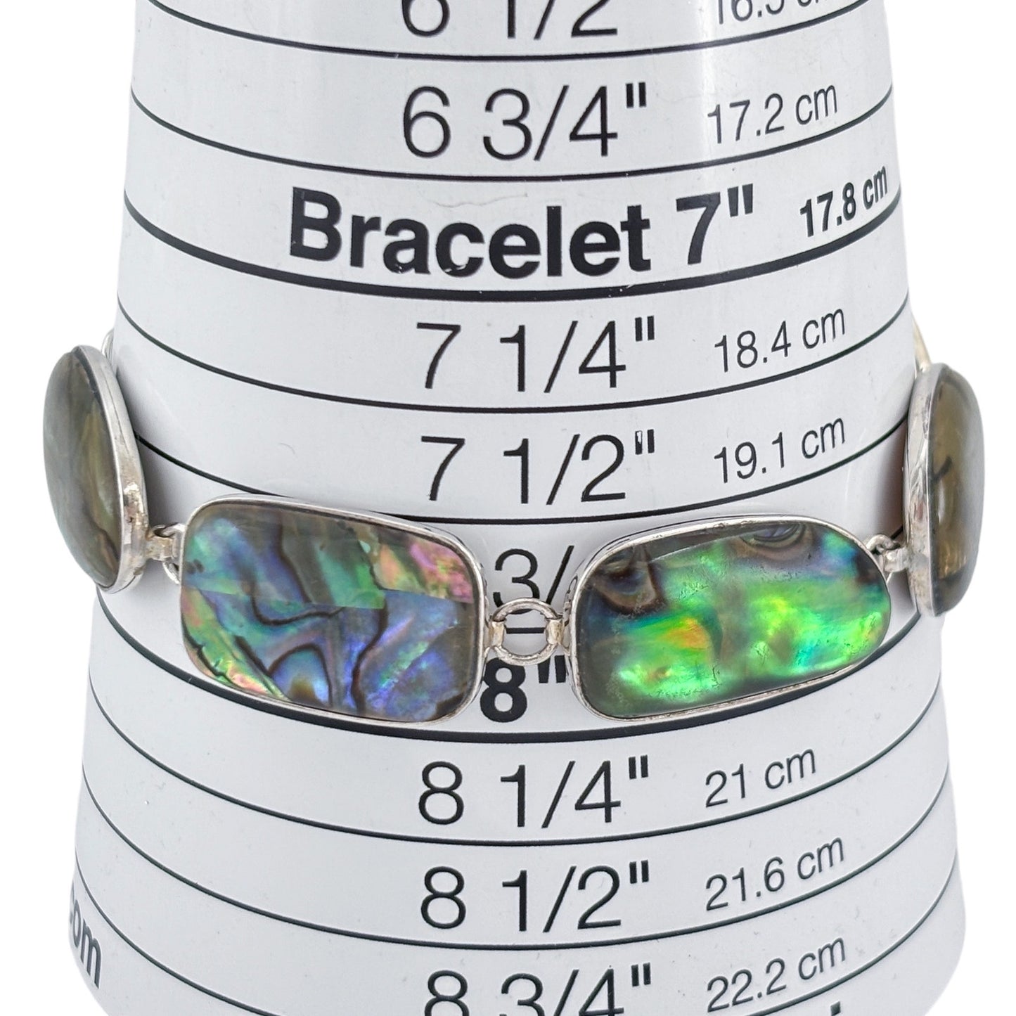 Vintage Sterling Silver 925 Abalone Link Bracelet 7”-7.75”