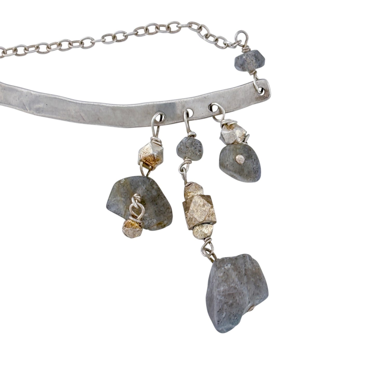 Vintage Sterling Silver 925 Labradorite Bar Necklace 16-18"