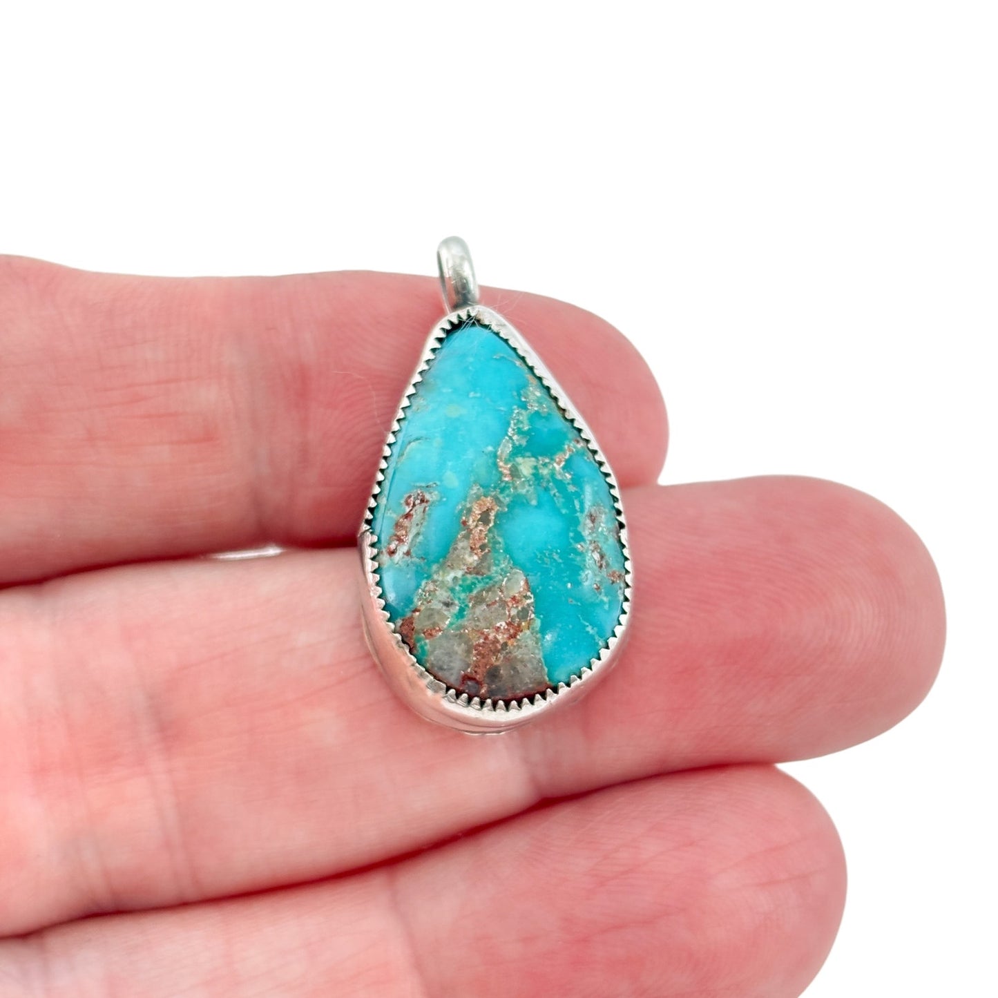 Old Pawn Signed Navajo Sterling Silver 925 Royston Turquoise Teardrop Pendant