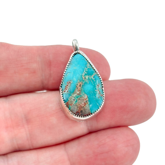 Old Pawn Signed Navajo Sterling Silver 925 Royston Turquoise Teardrop Pendant