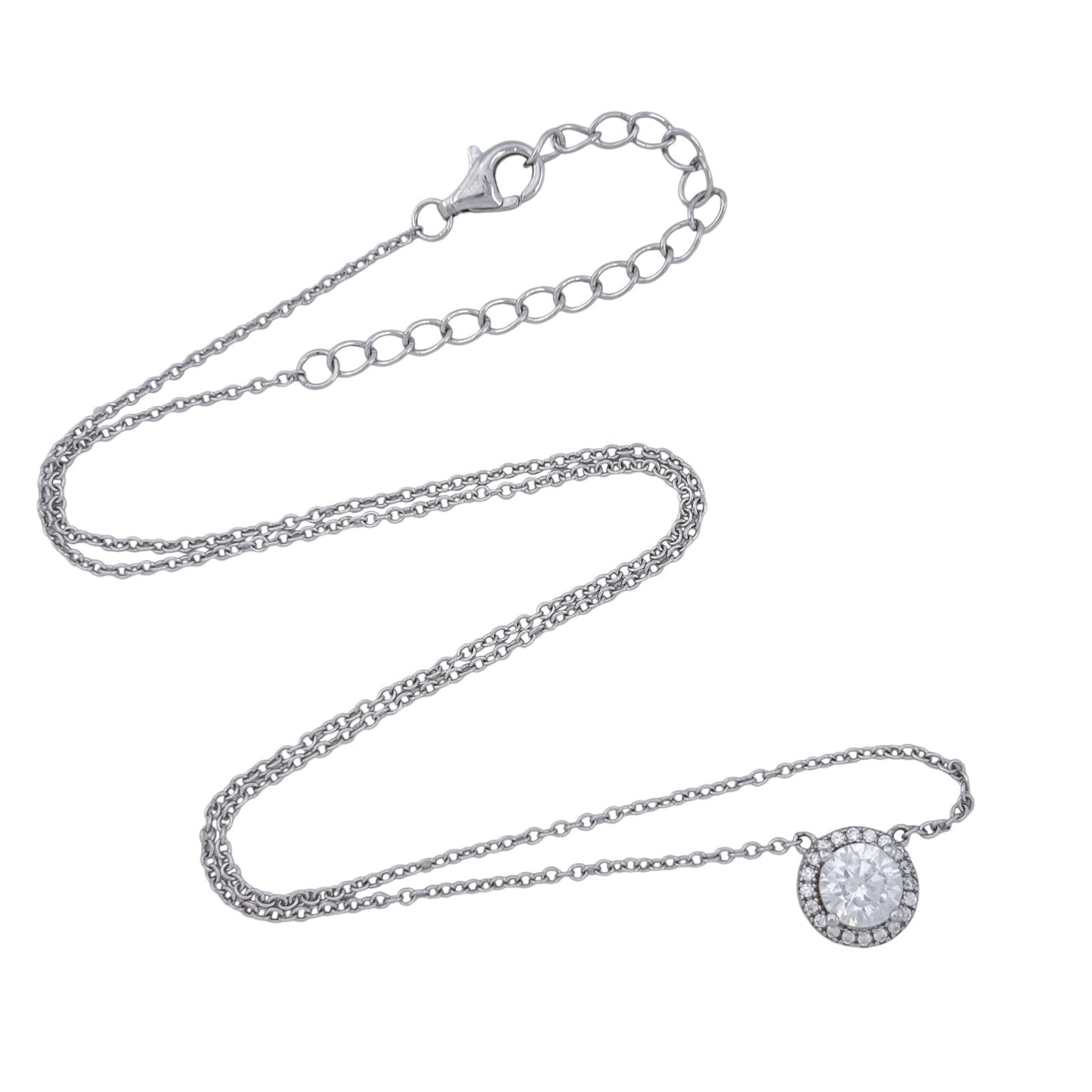 Vintage Sterling Silver 925 Cubic Zirconia Halo Pendant Necklace 16"-18"