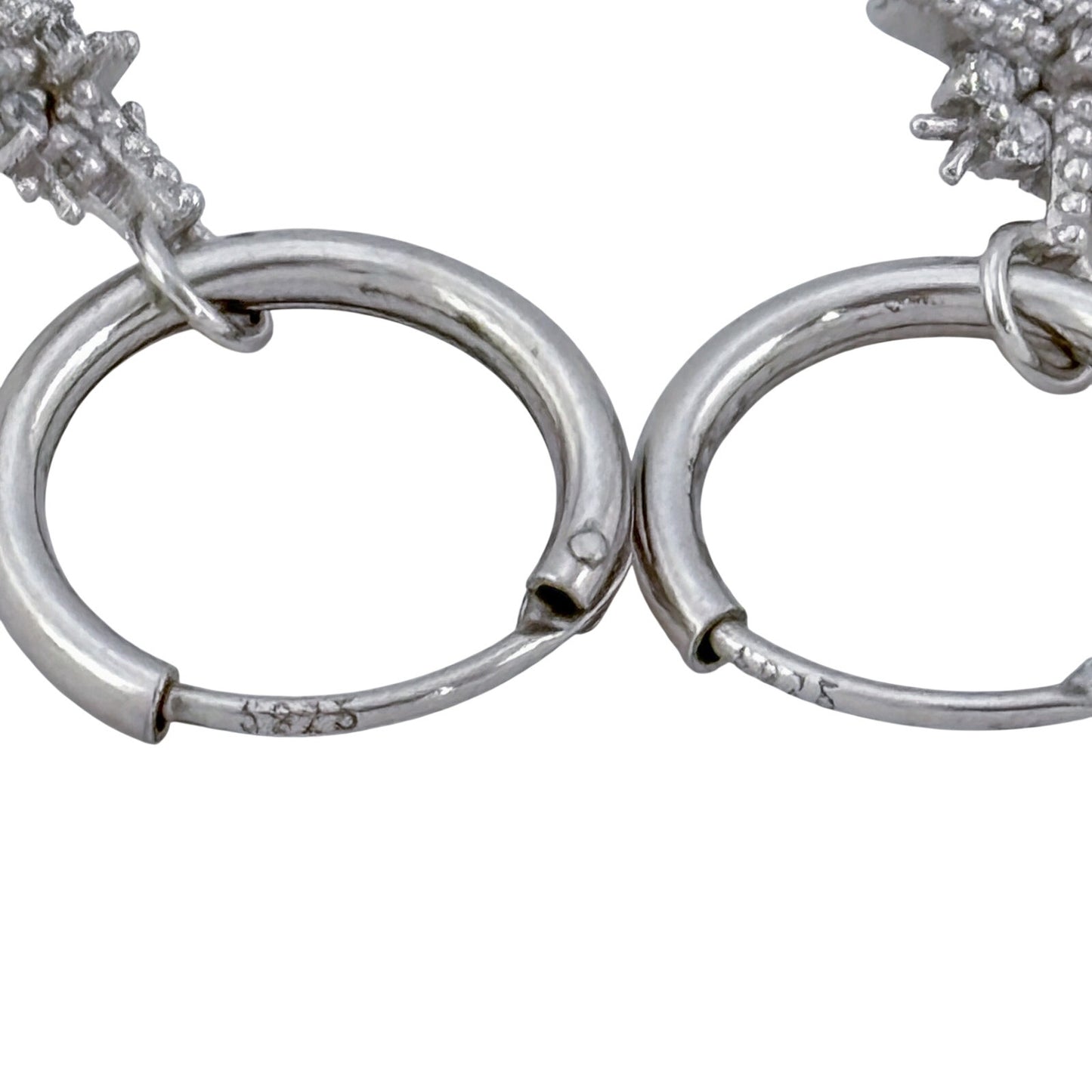 Vintage Sterling Silver 925 Cubic Zirconia Snowflake Hoop Earrings