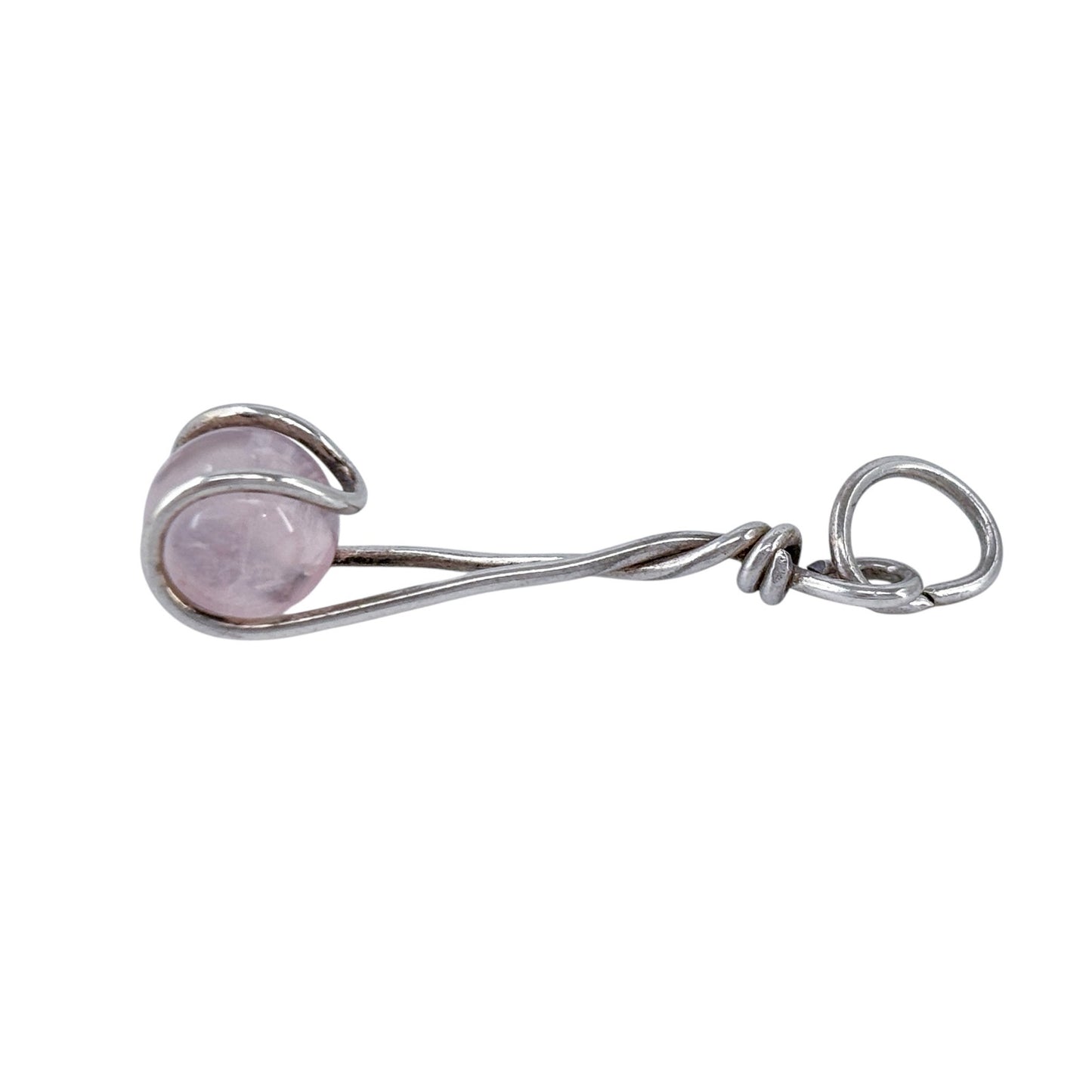 Rose Quartz Sphere Pendant Silver Tone | Wire Wrapped Crystal Charm