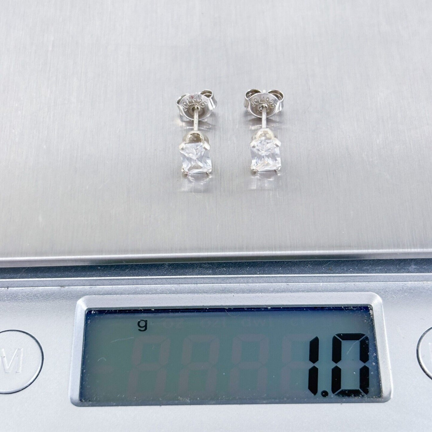 Vintage Sterling Silver 925 Rectangular Cubic Zirconia Stud Earrings