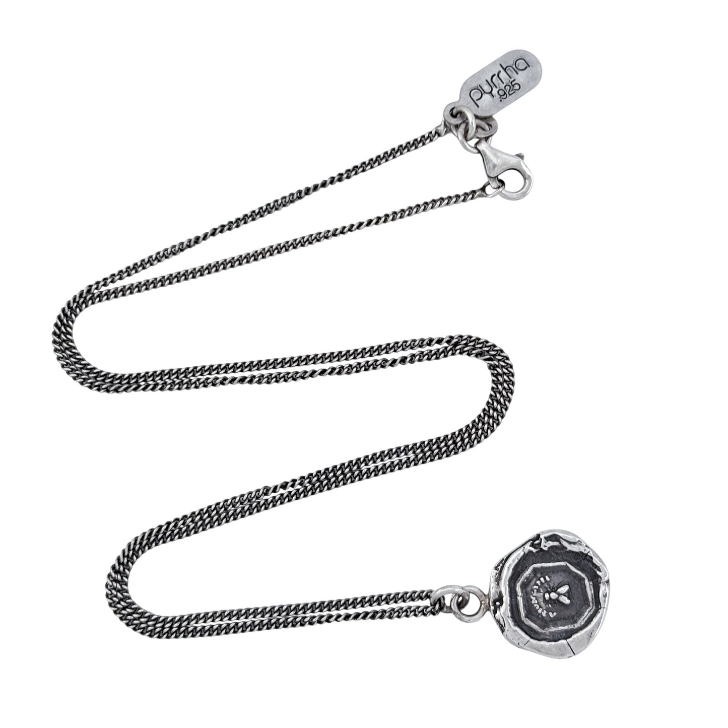 Vintage Pyrrha Sterling Silver 925 Wax Seal "Friend" Bee Talisman Necklace 18"