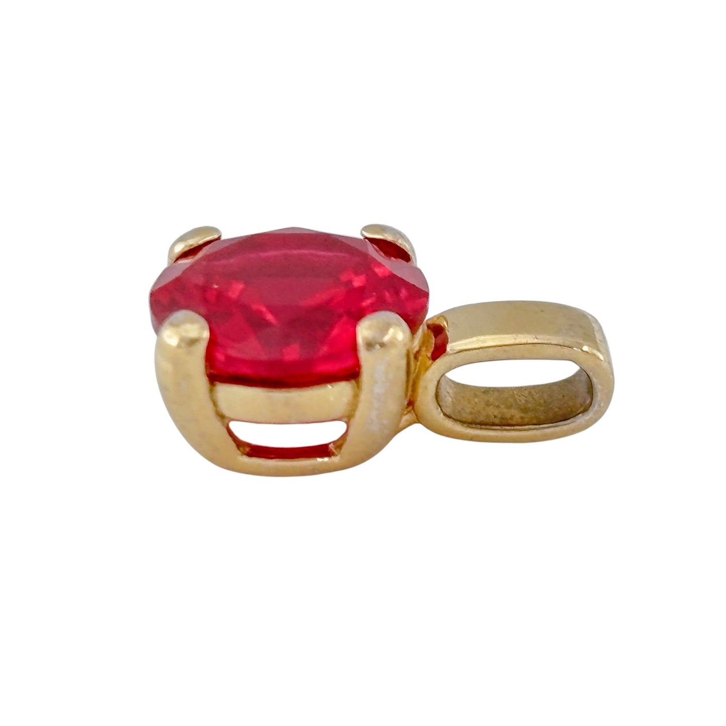 Vintage Gold-Tone Sterling Silver 925 Lab-Created Ruby Pendant