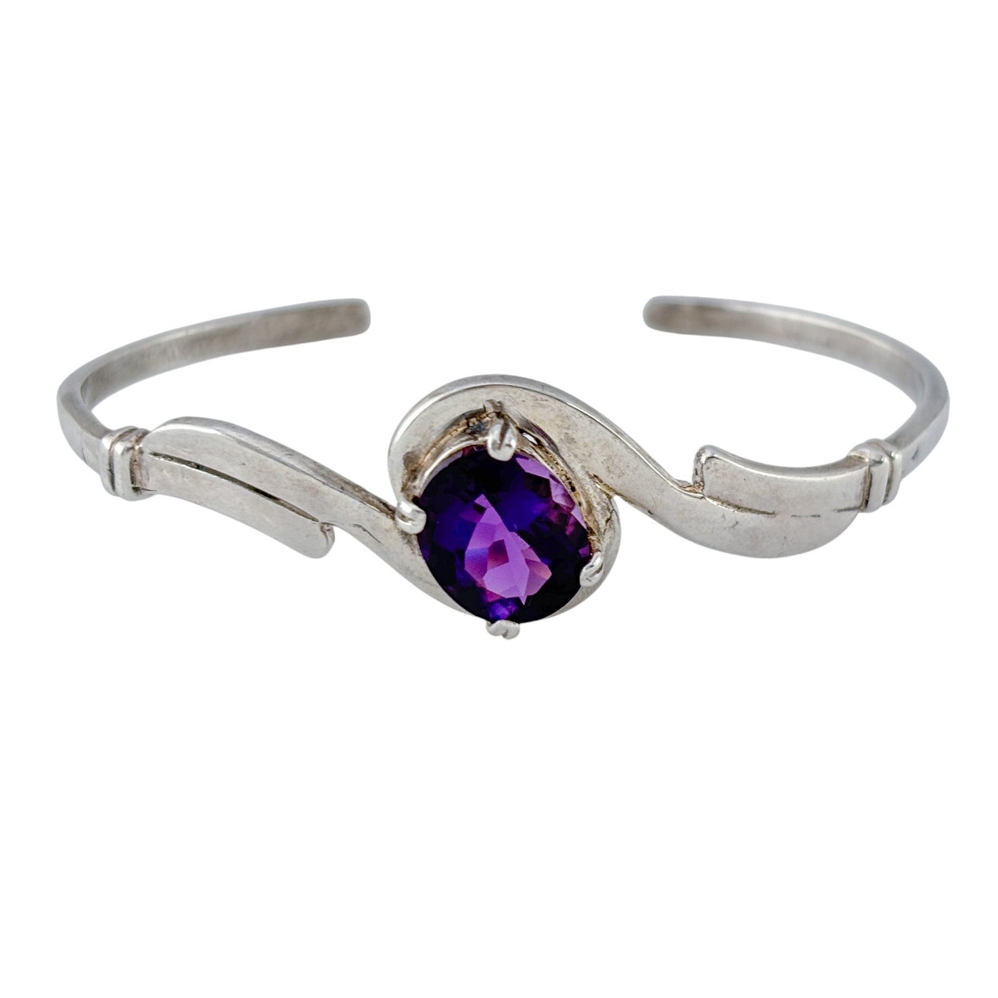 Vintage Sterling Silver 925 Amethyst Cuff Bracelet 6.75"
