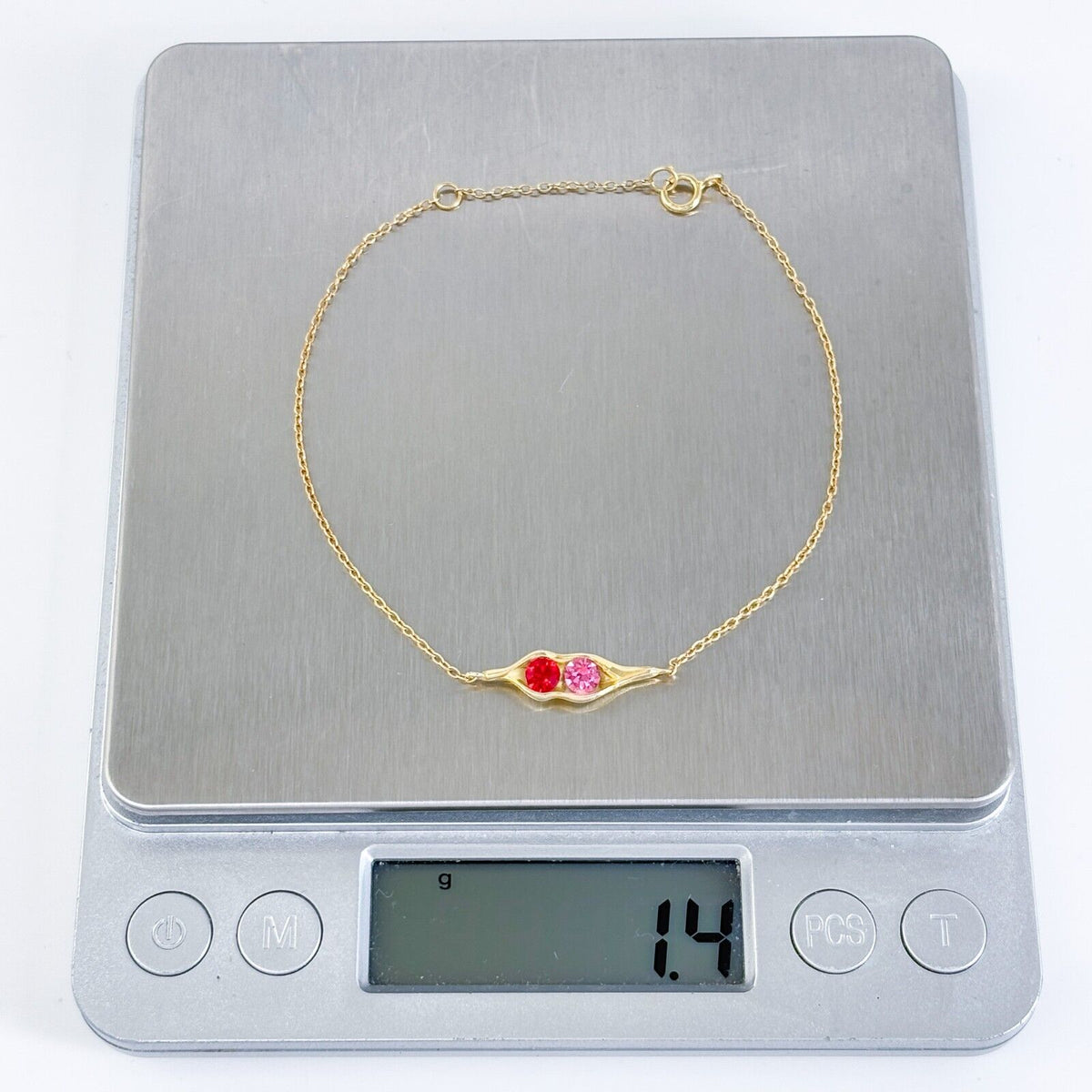 Sterling Silver Gold-Tone Pea Pod Pink Red Cubic Zirconia Bracelet 7.25"-8.25"