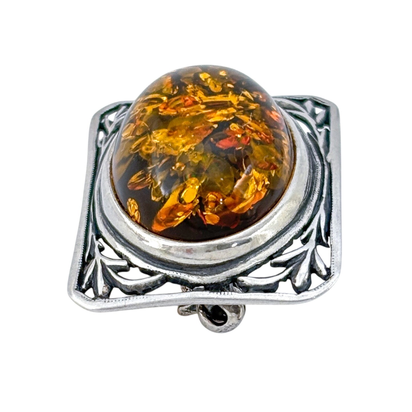 Vintage Sterling Silver 925 Amber Brooch