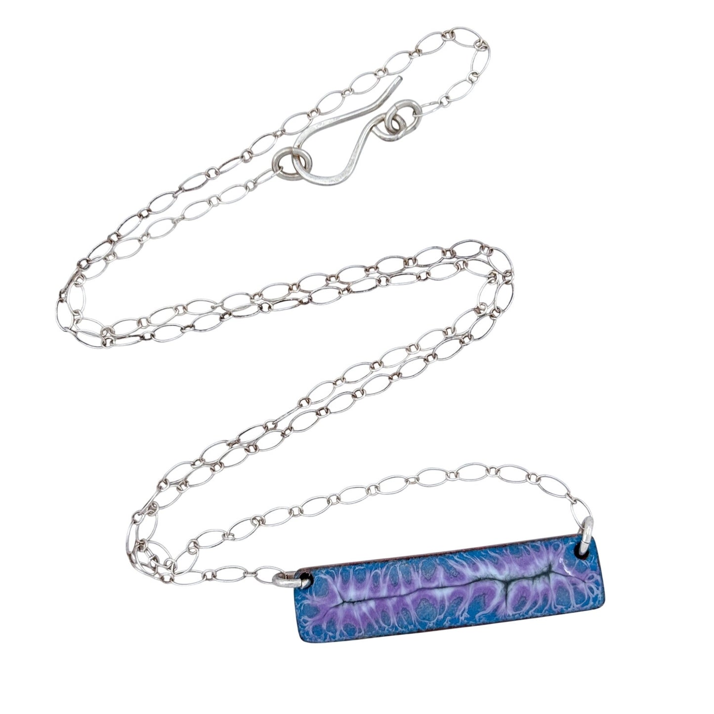 Vintage Silver-Tone Ceramic Bar Pendant Necklace 20"