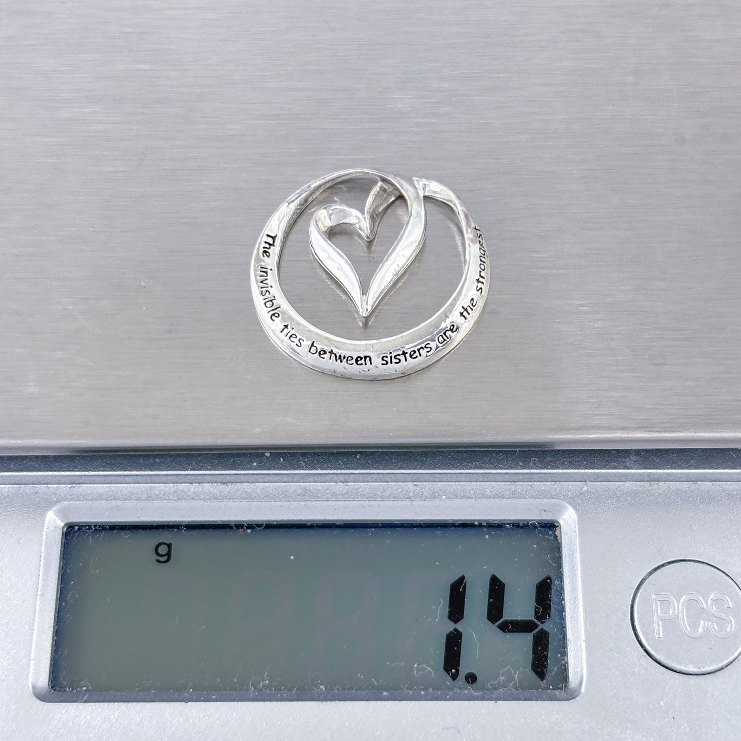 Sisters Inspirational Quote Heart Infinity Pendant | Vintage Sterling Silver 925