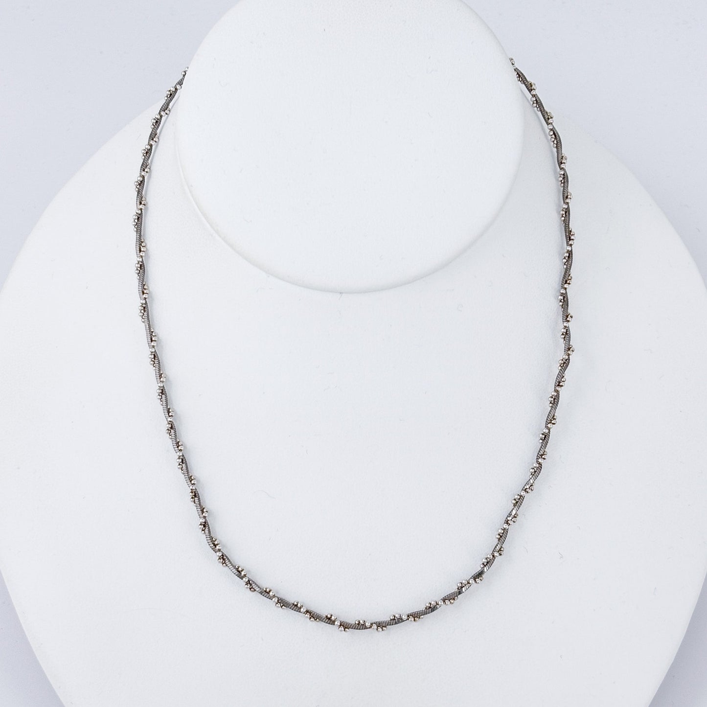 Vintage Italian Sterling Silver 925 Twisted Ball Bead Box Chain Necklace 16"