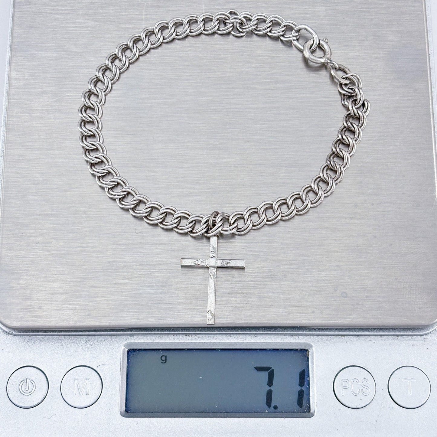 Vintage Sterling Silver 925 Double Link Charm Bracelet 7"