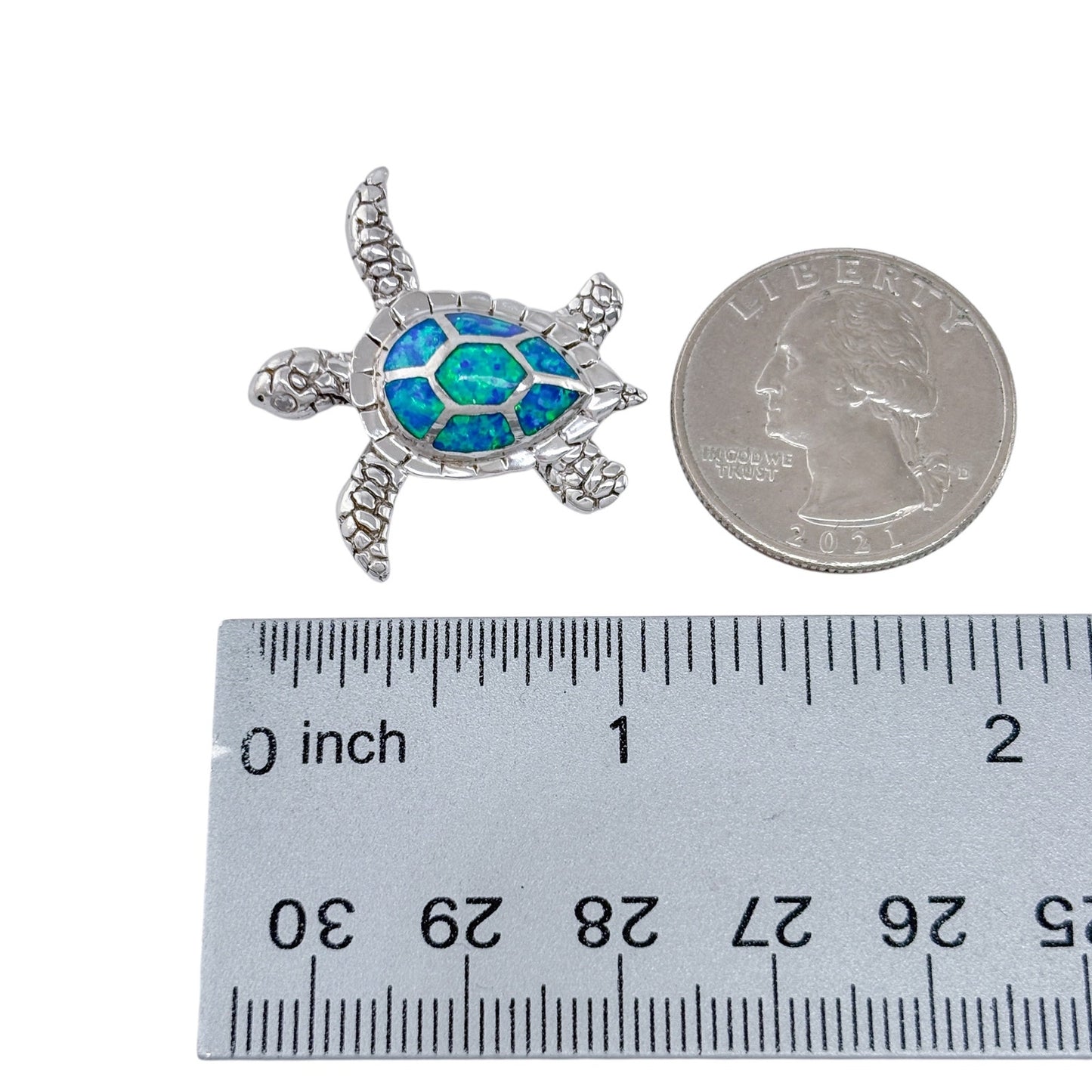Vintage Sterling Silver 925 Opal Inlay Sea Turtle Pendant