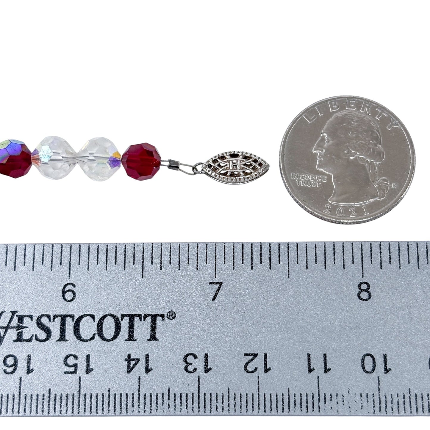 Estate Sterling Silver 925 Red Crystal Beaded Bracelet 7.25"