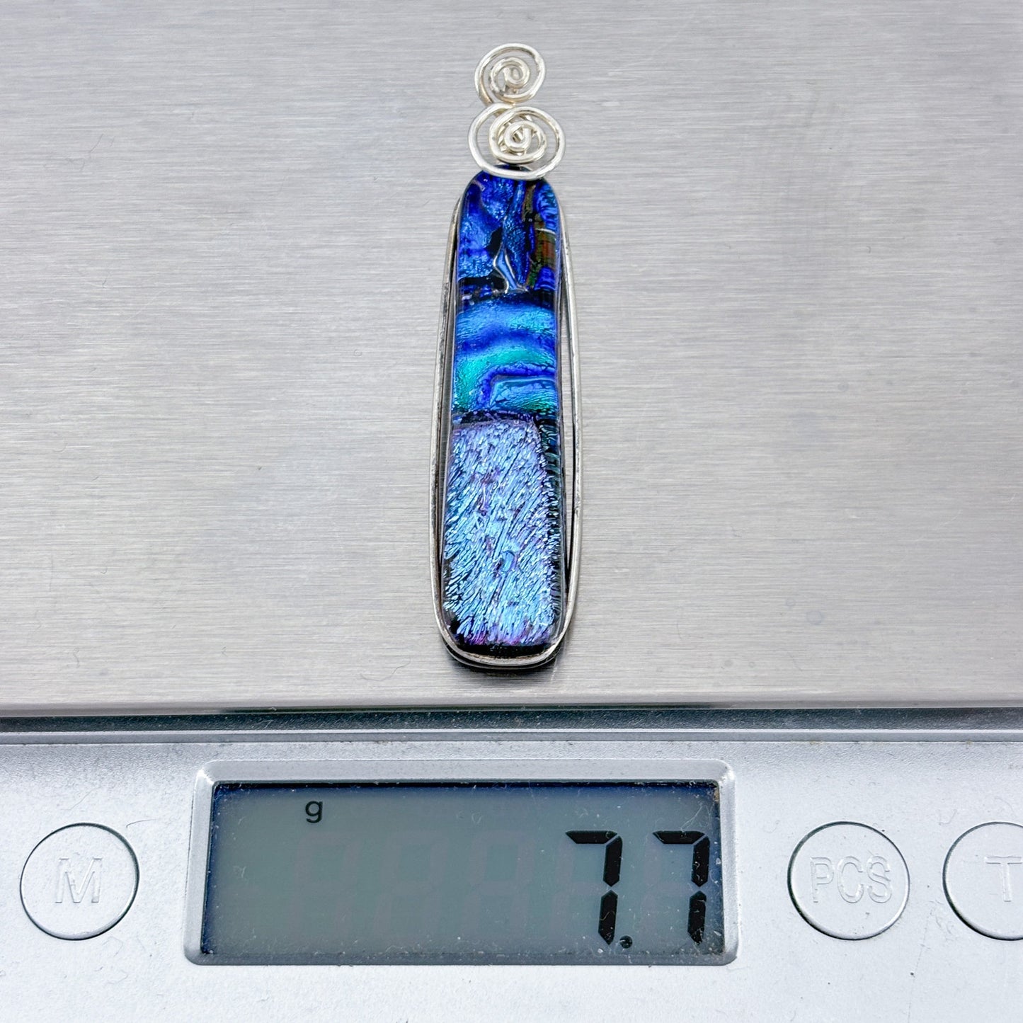 Vintage Sterling Silver 925 Blue Dichroic Glass Pendant