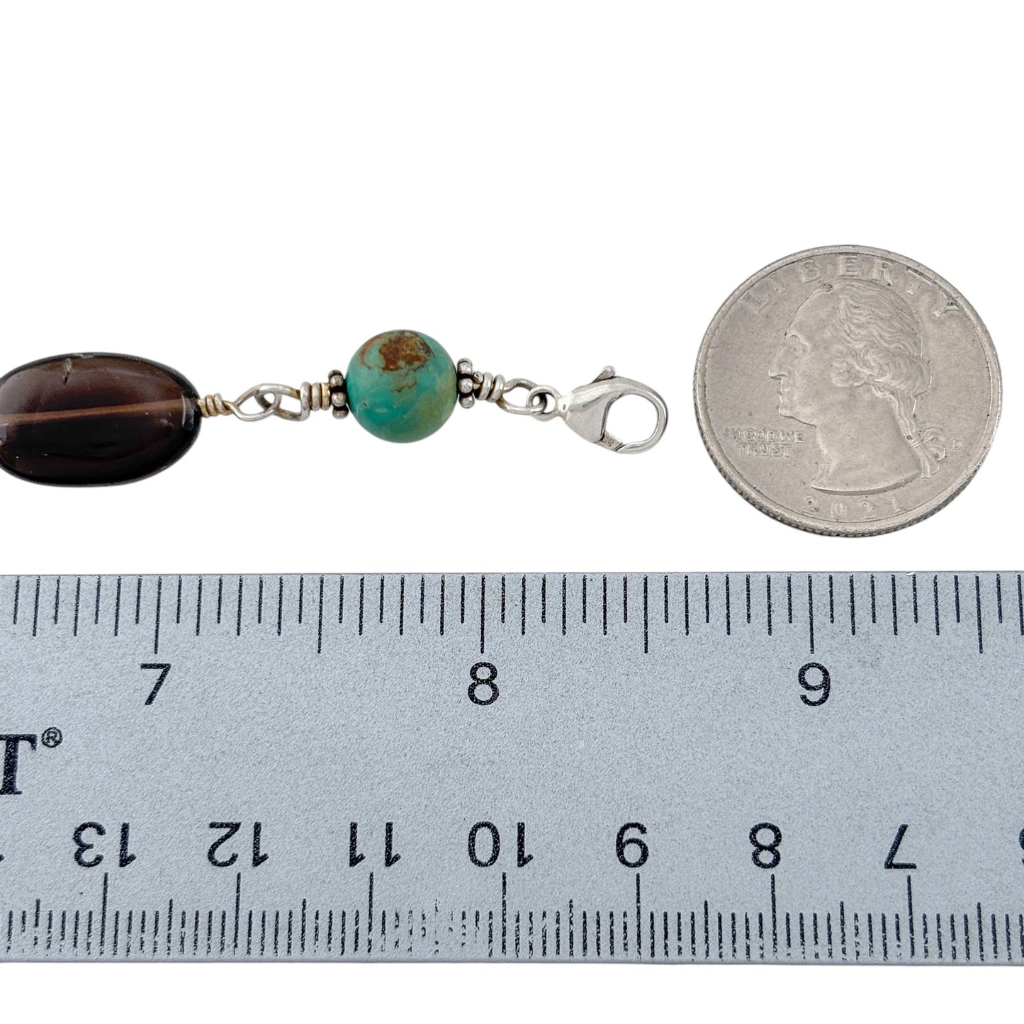 Vintage Sterling Silver 925 Turquoise Smoky Quartz Bracelet 7.5"-8.5"