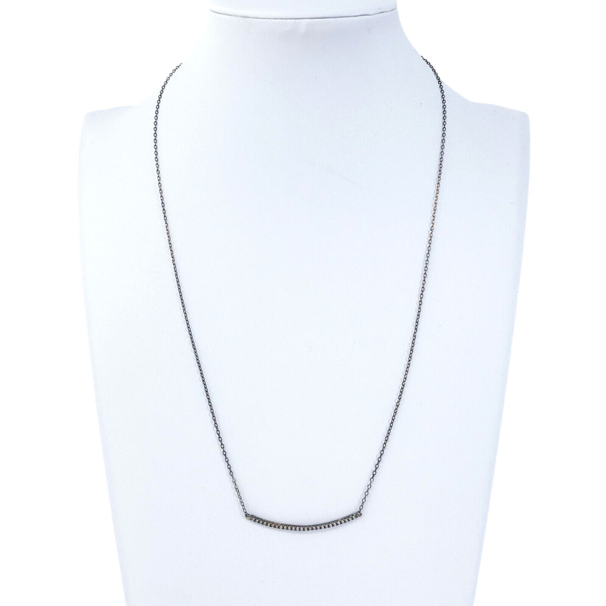 Vintage Silver-Tone Cubic Zirconia Bar Necklace 17"-19"