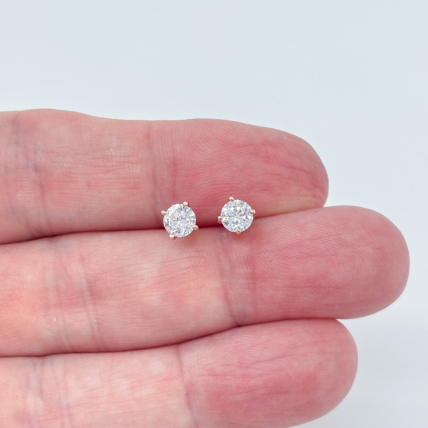 Vintage Rose Gold-Tone Sterling Silver 925 Cubic Zirconia Stud Earrings