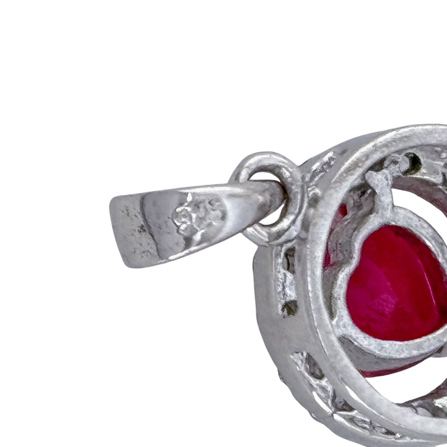 Vintage Sterling Silver 925 Lab Created Ruby Cubic Zirconia Heart Pendant