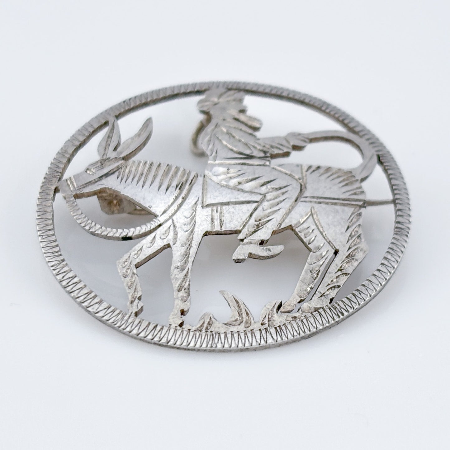 Vintage Sterling Silver 925 Donkey Rider Brooch Pendant