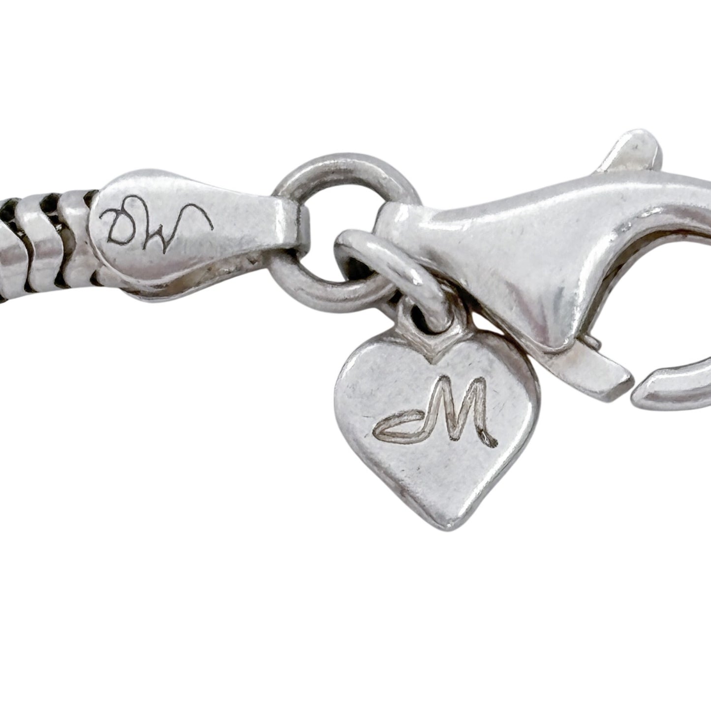 Vintage Sterling Silver 925 Snake Chain Charm Bracelet 7.5"