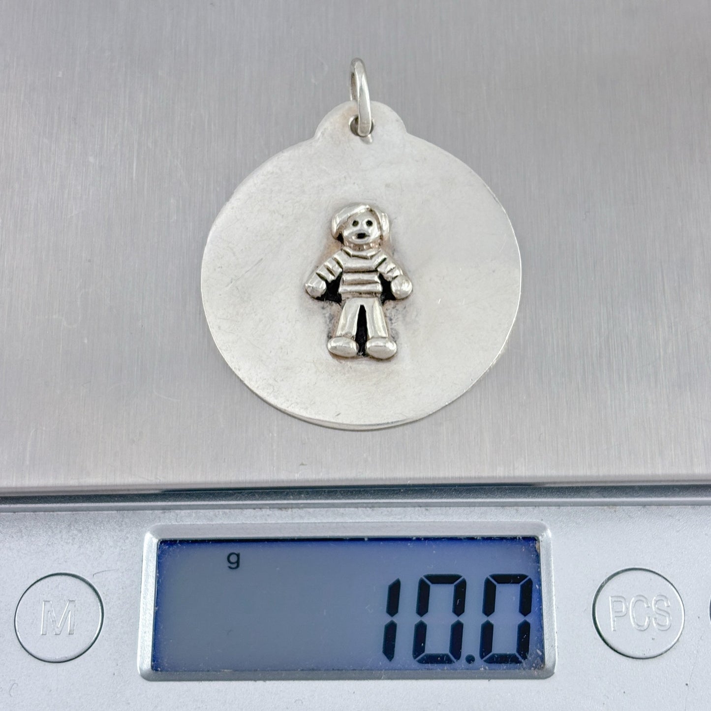 Vintage Sterling Silver 925 Child Figurine Disk Pendant