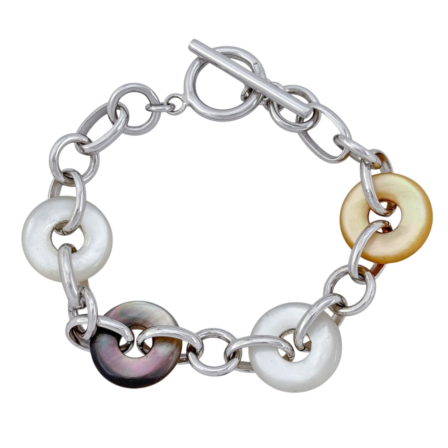 Vintage Sterling Silver 925 Abalone Donut Bracelet 7"