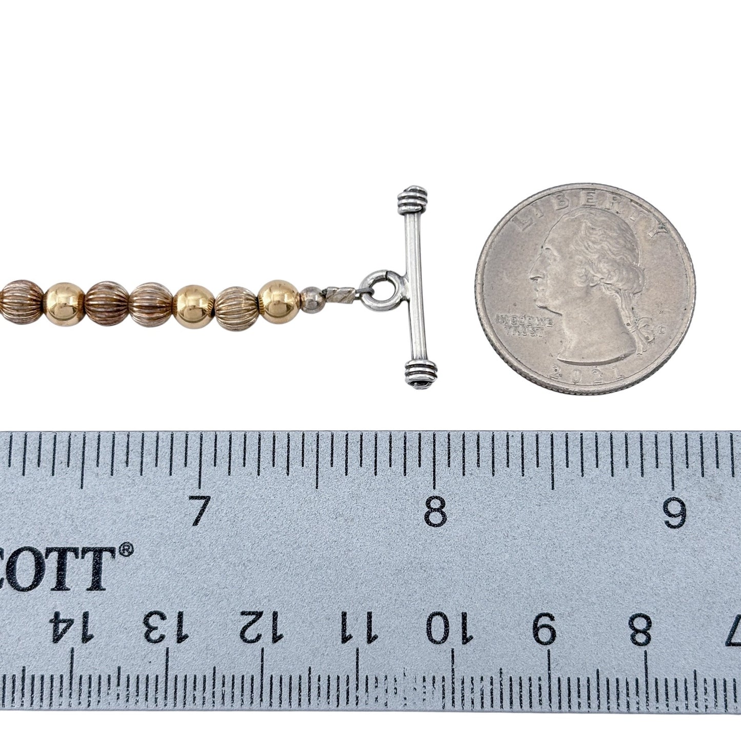 Vintage Sterling Silver 925 Gold Silver Bead Bracelet 8"