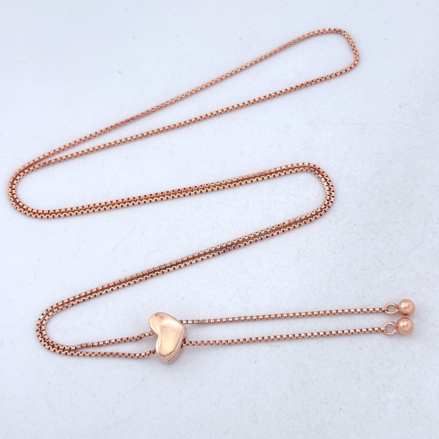 Vintage Sterling Silver 925 Rose Gold-Tone Heart Lariat Necklace up to 23"