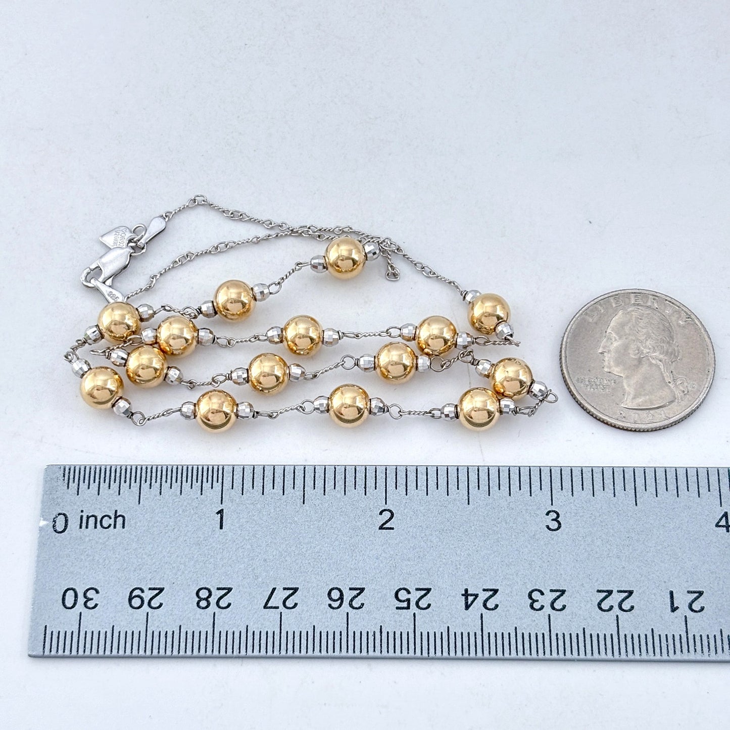 Vintage Sterling Silver 925 10K Gold-Filled Bead Station Necklace 17.5"