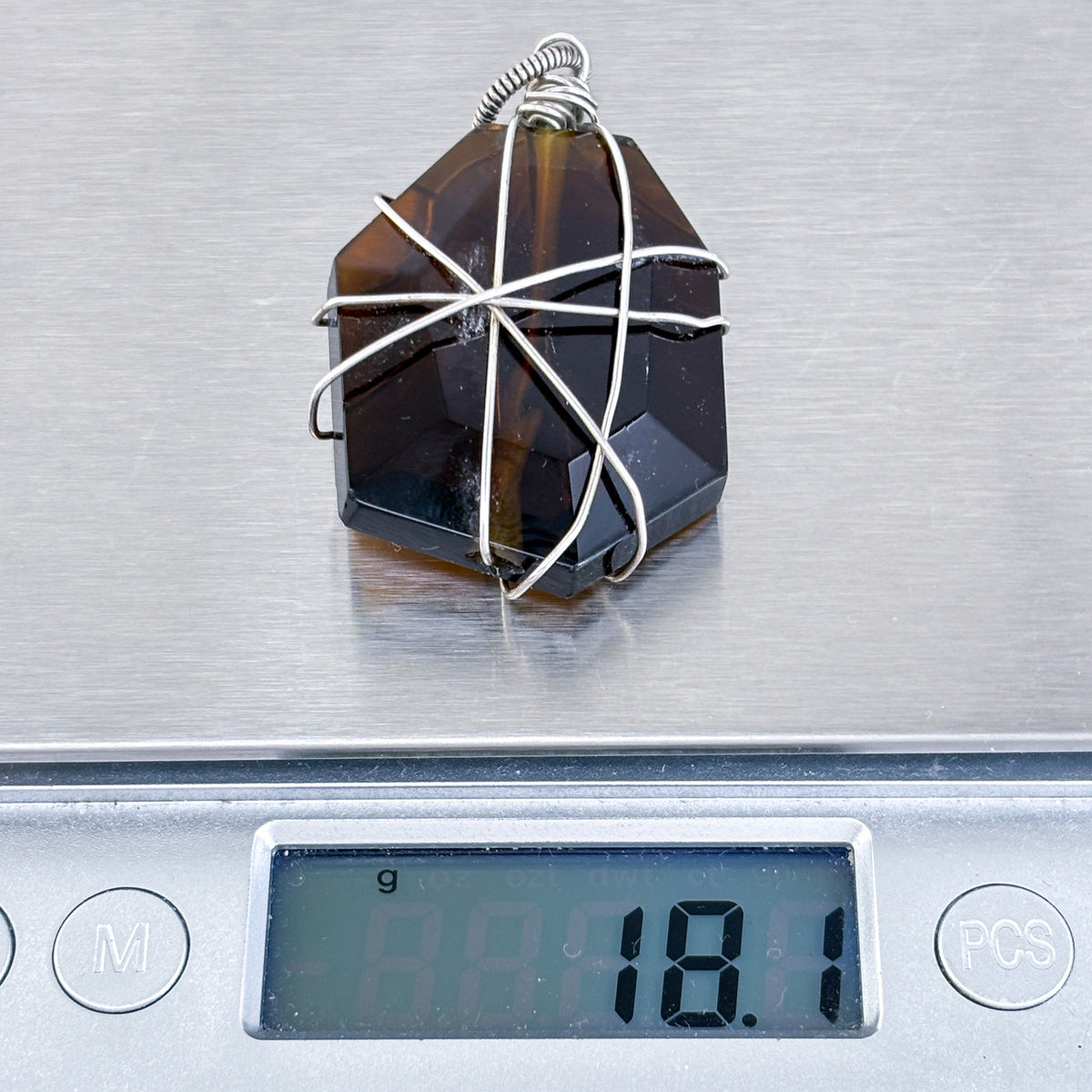 Handcrafted Wire-Wrapped Glass Pendant | Brown Geometric