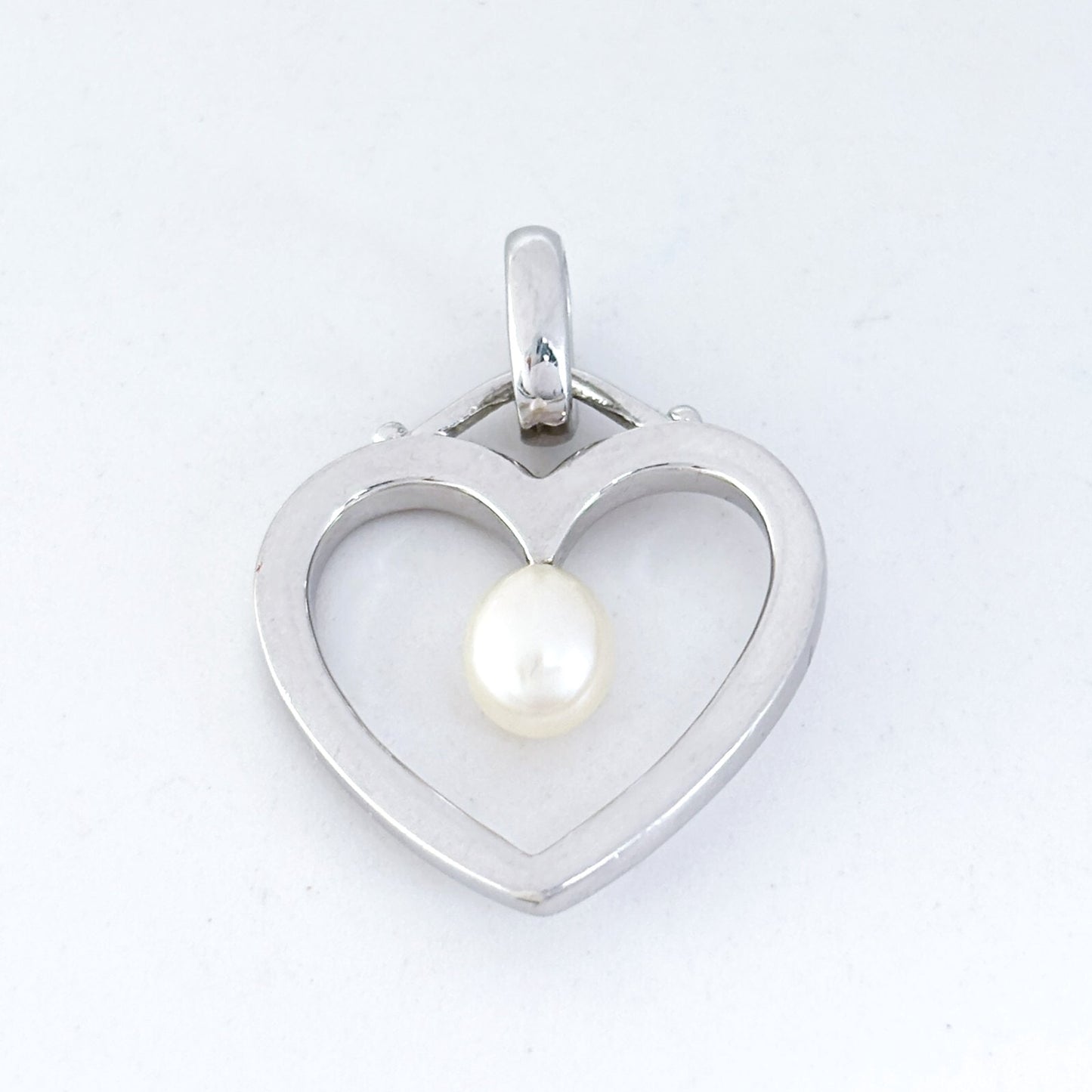 Vintage Sterling Silver 925 Pearl Open Heart Pendant