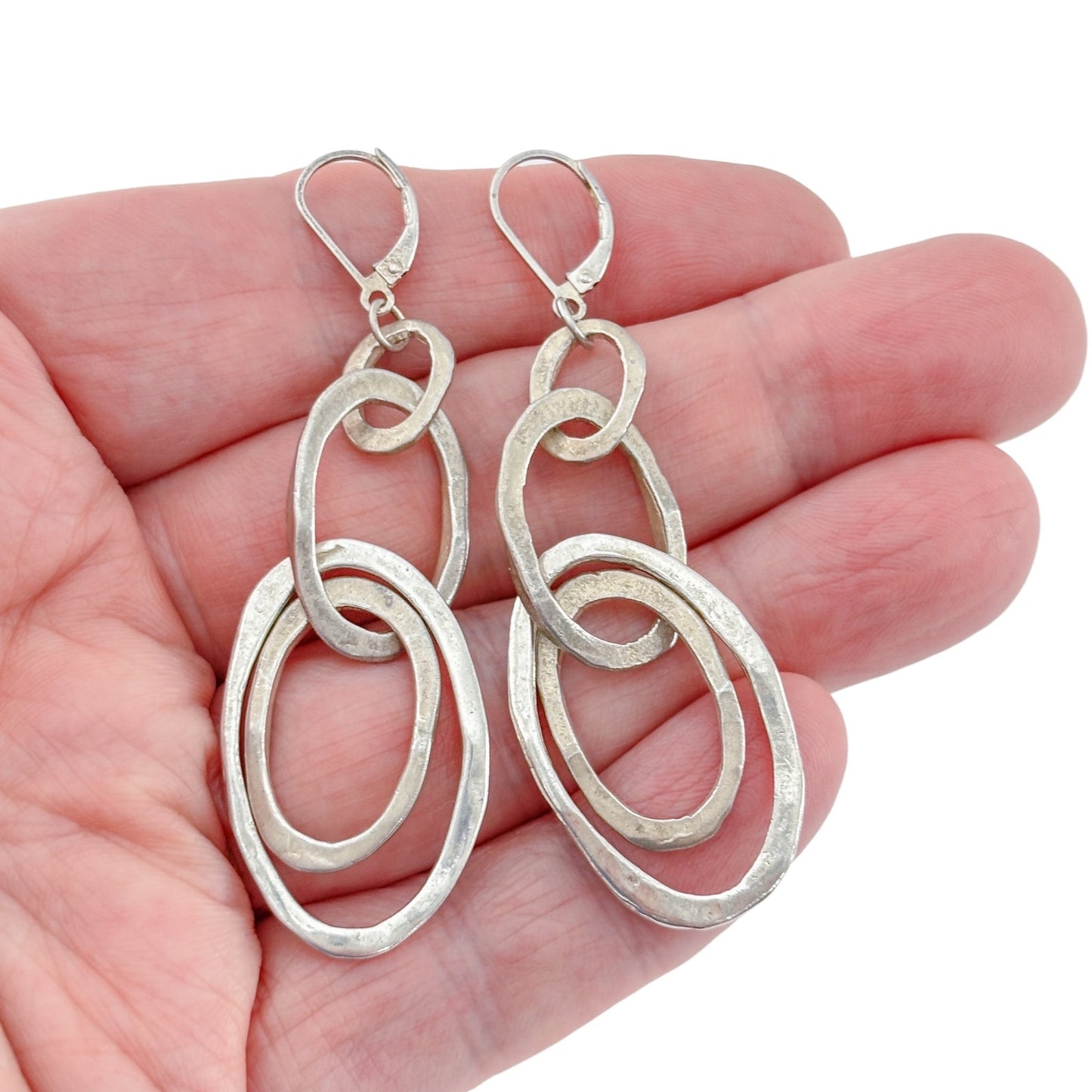 Vintage Sterling Silver 925 Linked Oval Dangle Earrings