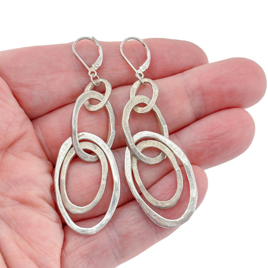 Vintage Sterling Silver 925 Linked Oval Dangle Earrings
