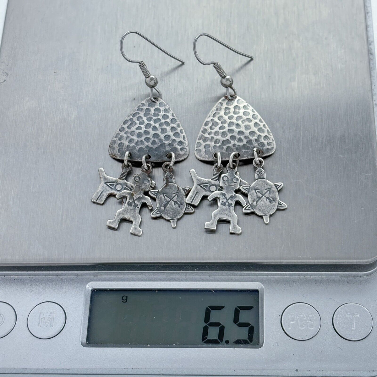 Vintage Steel Dog Figure Turtle Design Dangle Earrings