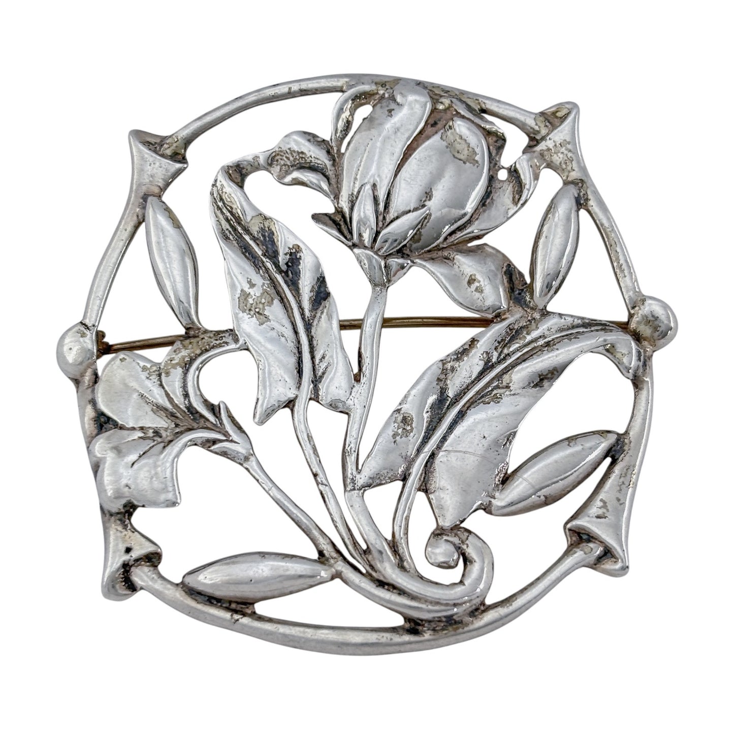 Vintage Sterling Silver 925 Art Nouveau Style Flower Brooch