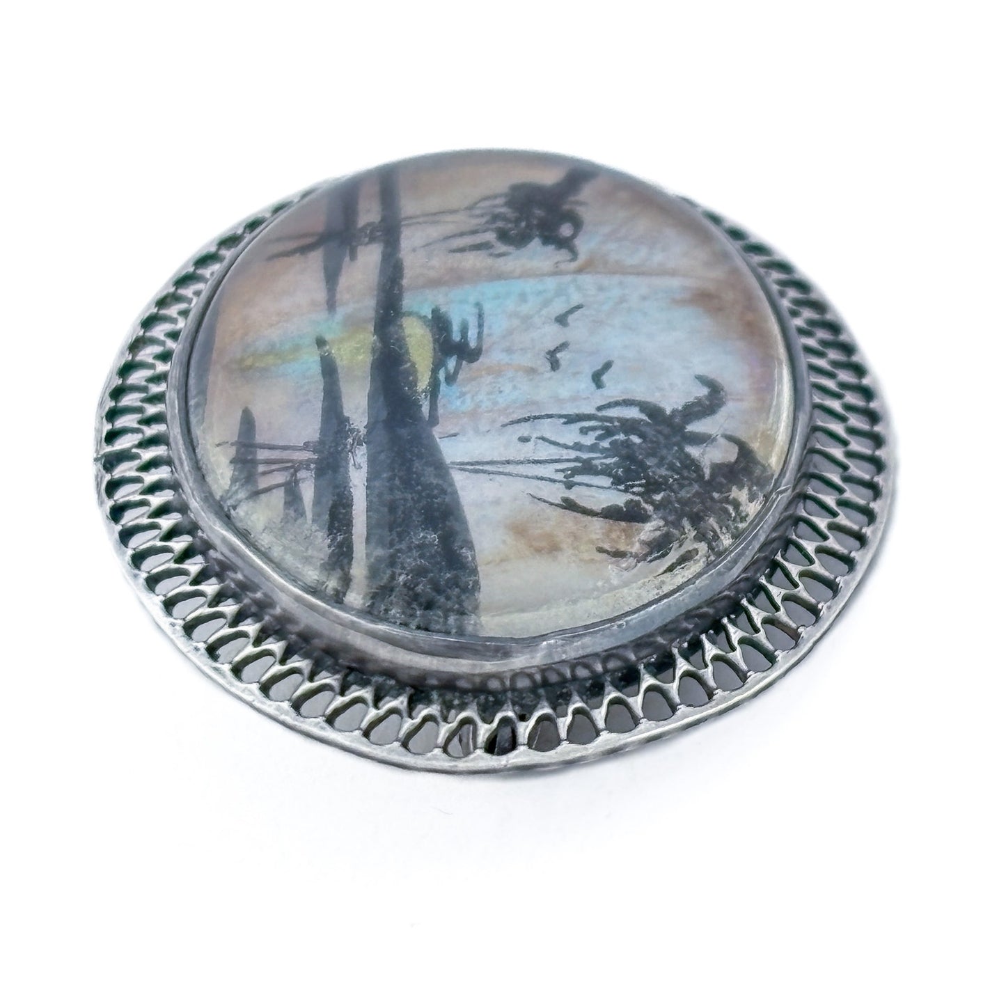 Vintage Thomas L. Mott Sterling Silver 925 Tropical Island Brooch