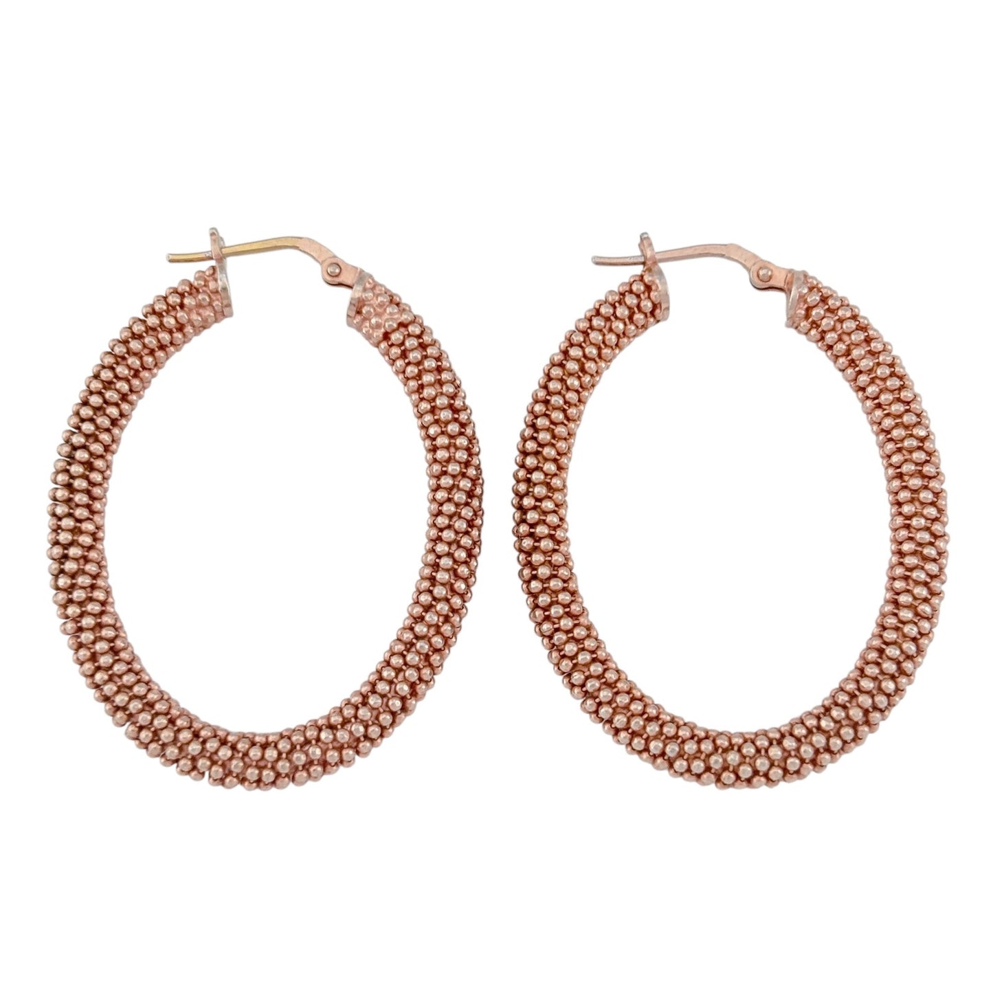 Vintage Rose Gold-Tone Sterling Silver 925 Beaded Hoop Earrings
