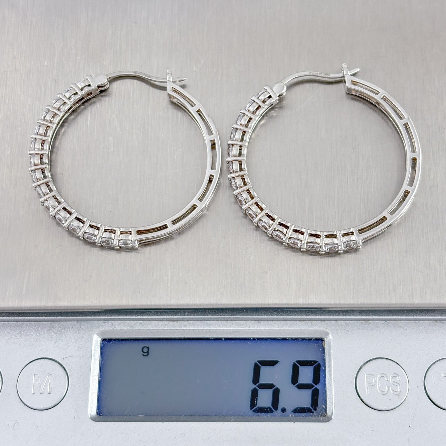Vintage Sterling Silver 925 Cubic Zirconia Hoop Earrings