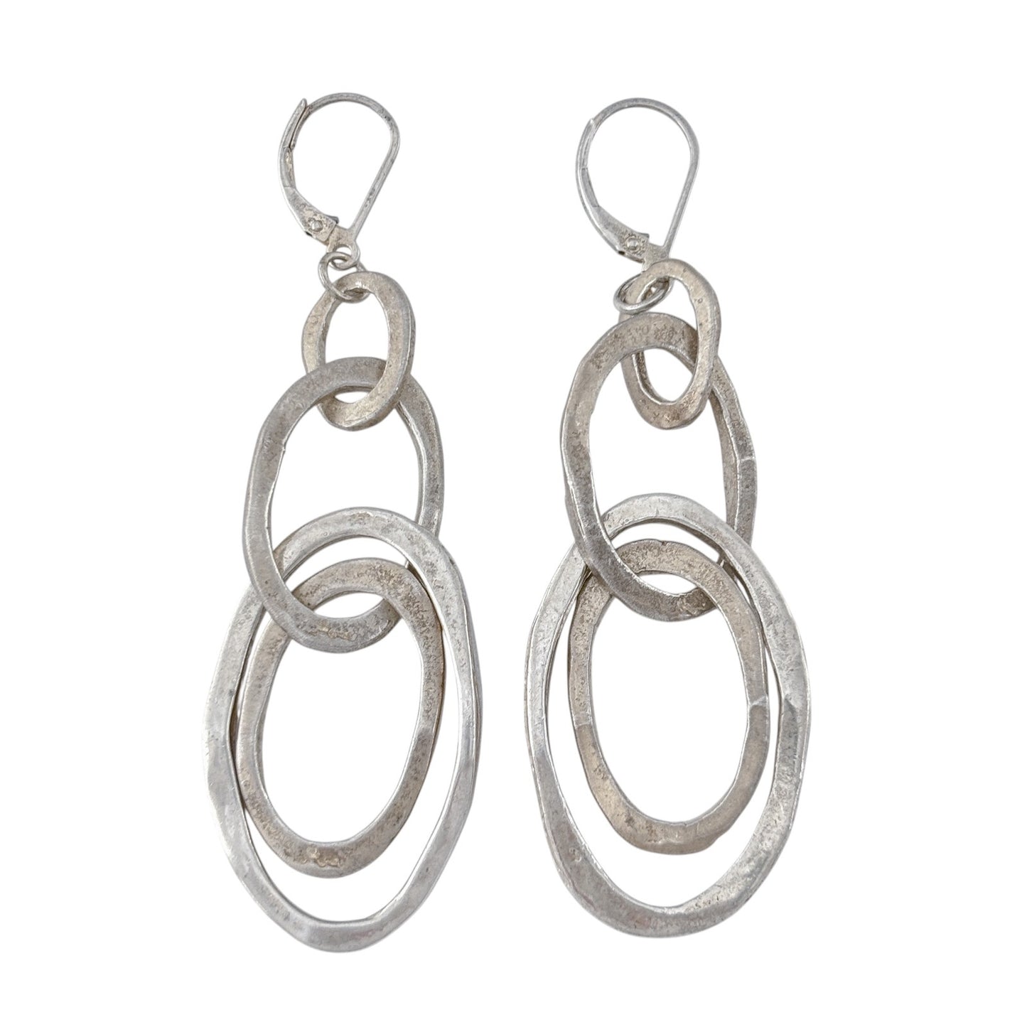 Vintage Sterling Silver 925 Linked Oval Dangle Earrings